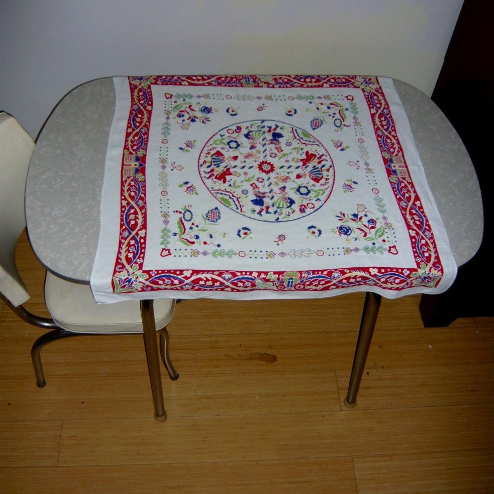 Vintage mid century Dutch bright square Table or Tea Cloth 35" x 35"